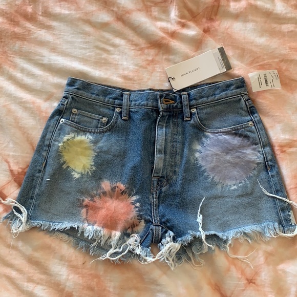 John Elliott high waist shibori bloom cut offs